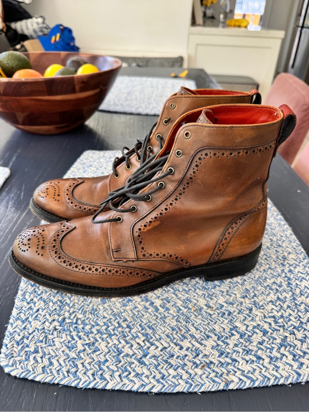 Allen Edmonds Cognac Brown Leather Wingtip Dress Boots
